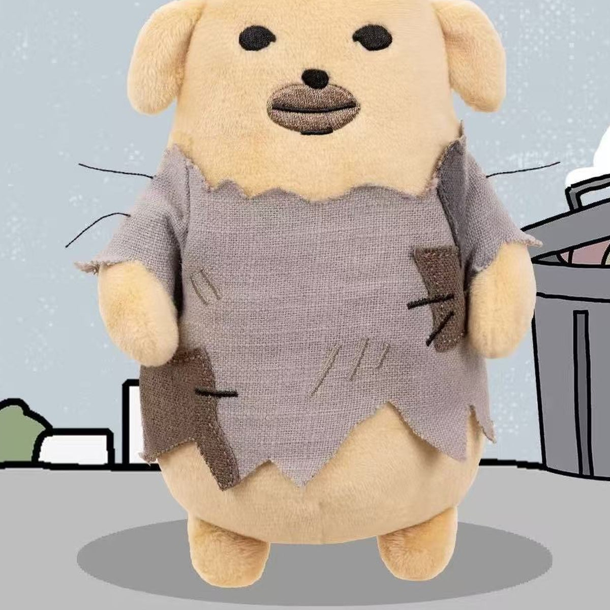 NUDAENG The Meh plush - close detail of face and grey outfit