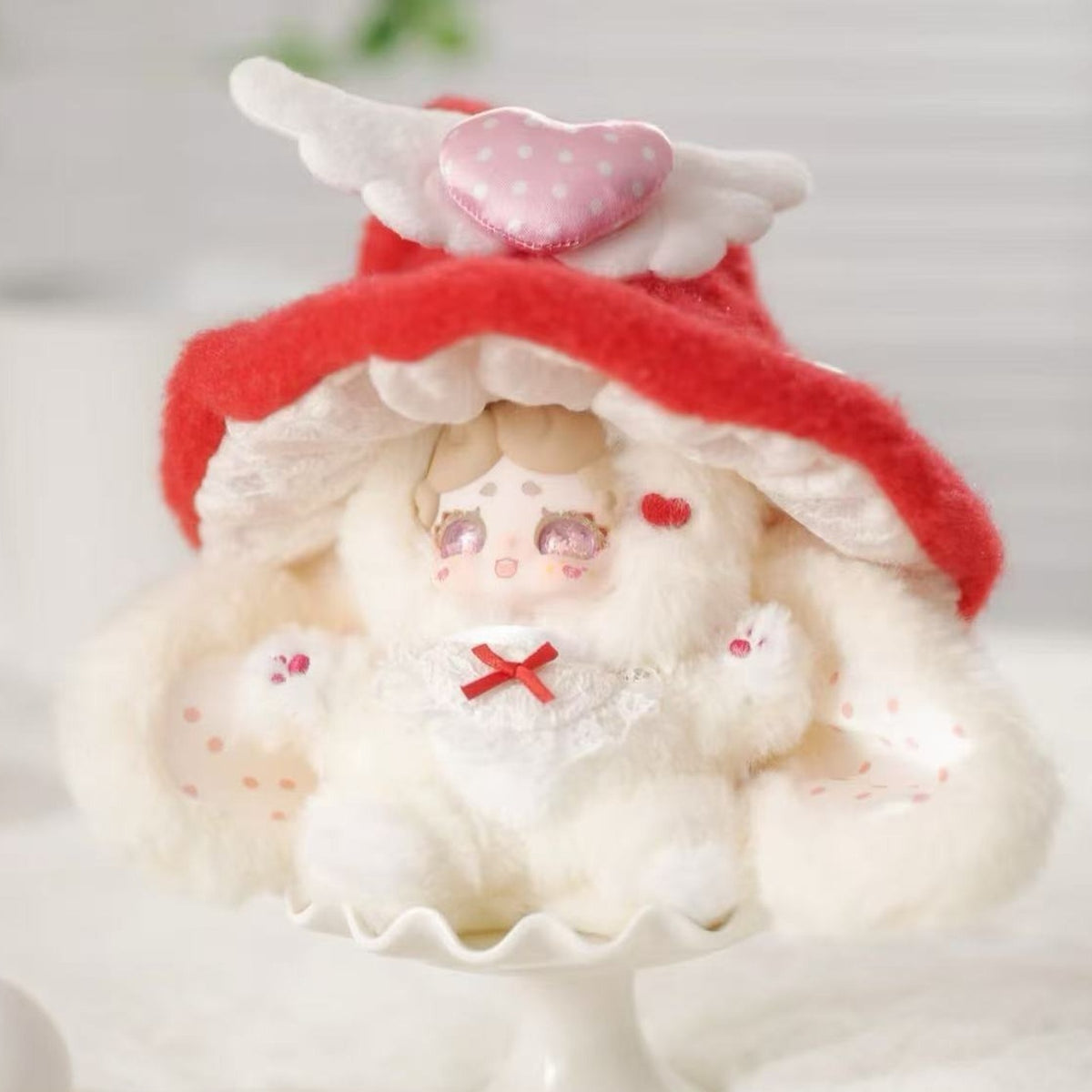 Good Night Bunny Lucky Deer Nai V4 Witch's Letter Series Plush Dolls, Blind Box - Complete white plush doll body with red winged-heart hat; random design not guaranteed