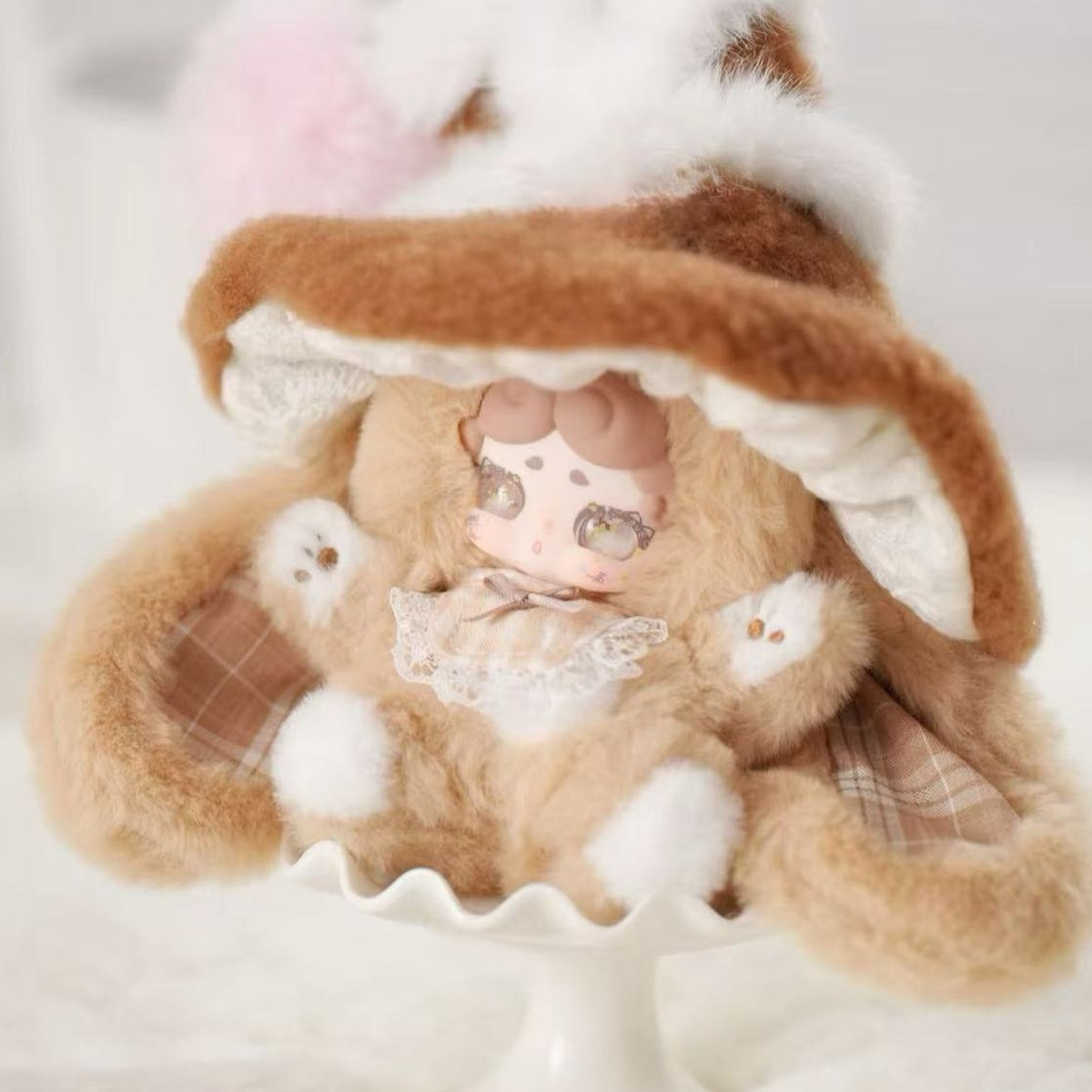 Good Night Bunny Lucky Deer Nai V4 Witch's Letter Series Plush Dolls, Blind Box - Brown plush doll detail with upper hat and outer ear cropped; random design not guaranteed