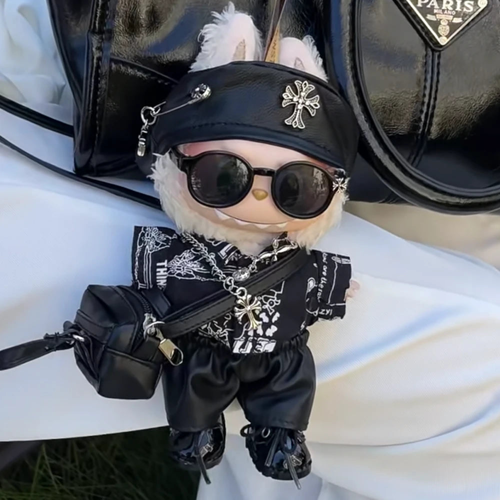 Black Rebel Leather-Look Outfit Set for Labubu - main product card | KikiBuddies