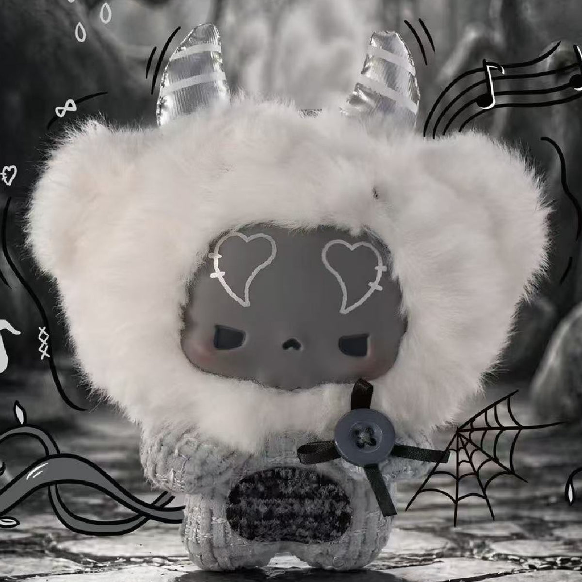 GUGU Grey-Tone Concerto Series Plush Vinyl Pendant Blind Box - Complete horned plush pendant example; random design not guaranteed