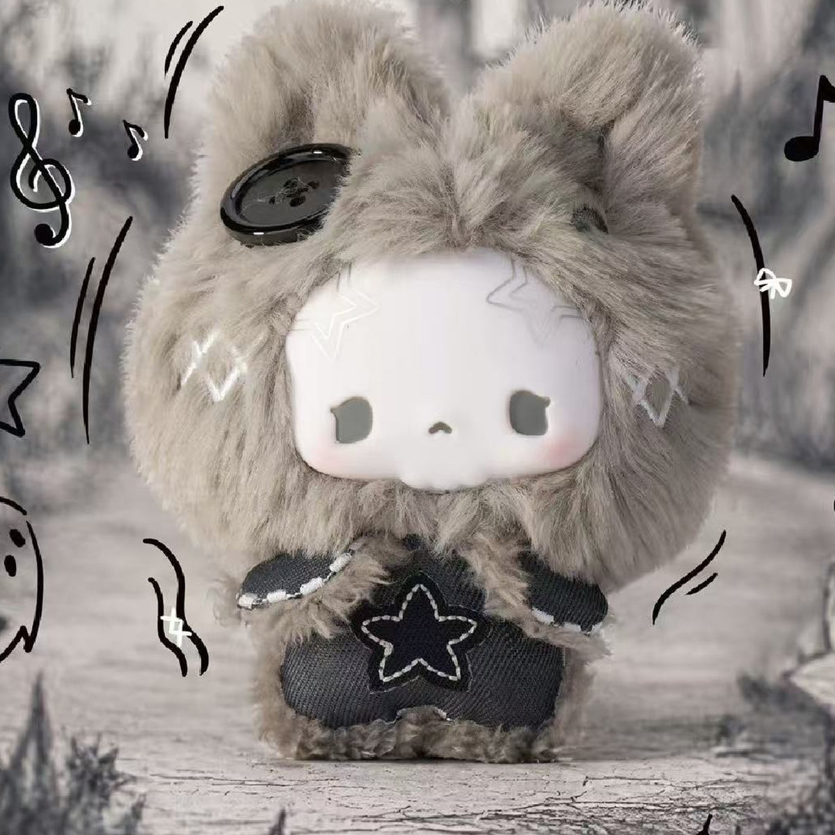 GUGU Grey-Tone Concerto Series Plush Vinyl Pendant Blind Box - Plush pendant detail with upper ears cropped; random design not guaranteed