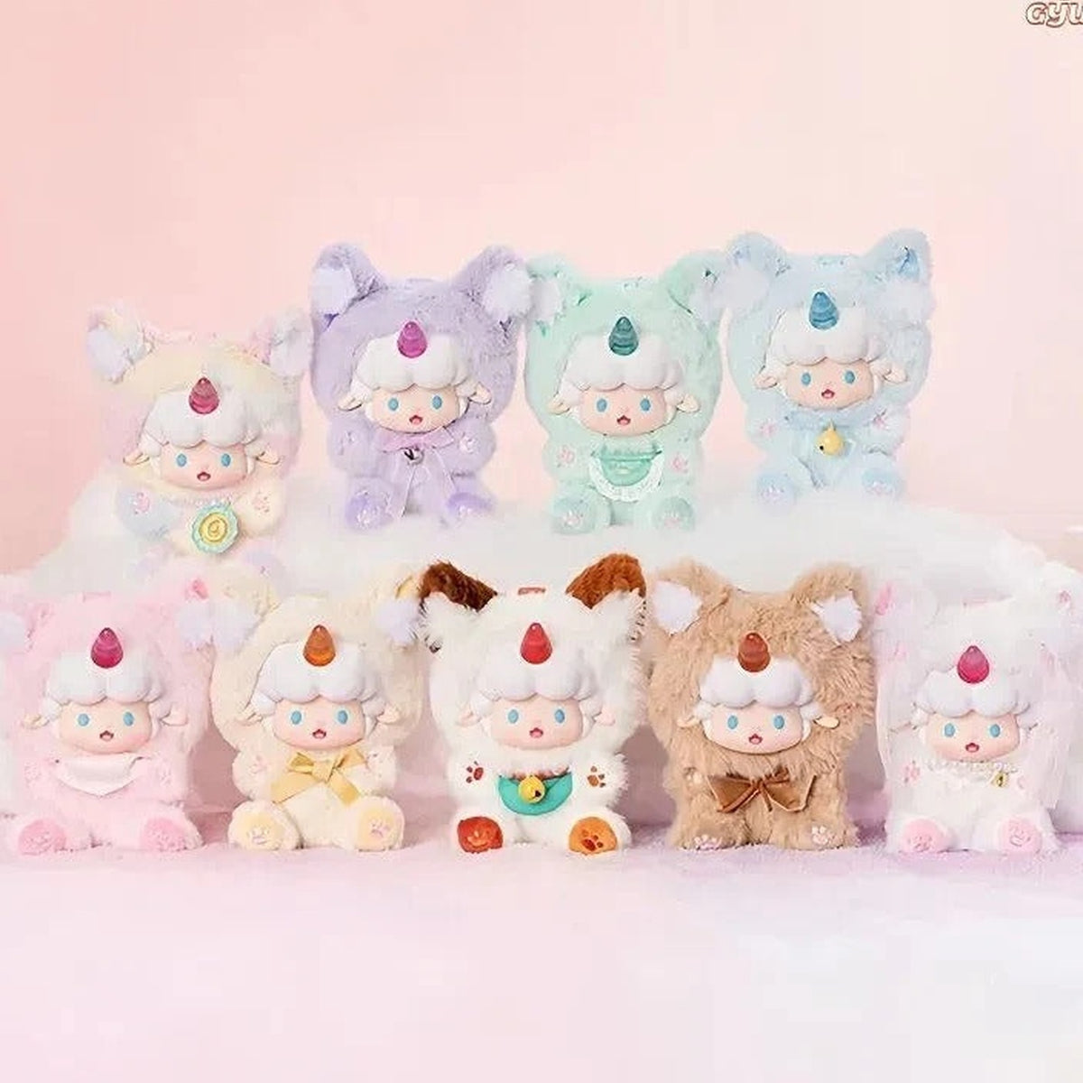 Gyun Candy Land Series Plush Pendant Blind Box - Group comparison showing possible Candy Land plush designs; random design not guaranteed