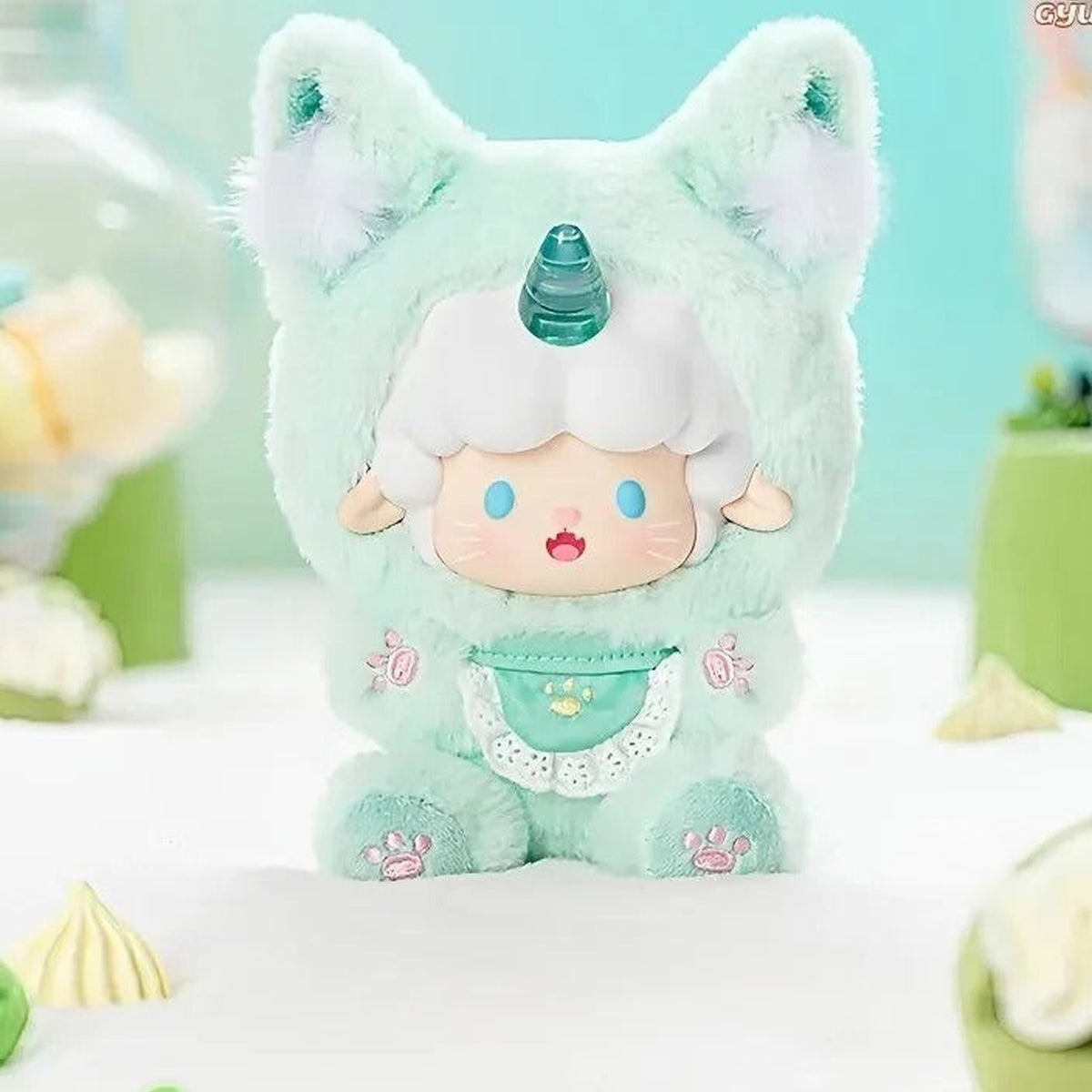 Gyun Candy Land Series Plush Pendant Blind Box - Complete mint-green plush example with horn; random design not guaranteed