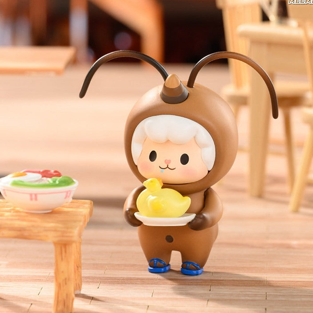 Gyun Meemee Spicy Pigtails Series Figures Blind Box - Complete brown pigtail-costume figure example holding yellow duck; random design not guaranteed