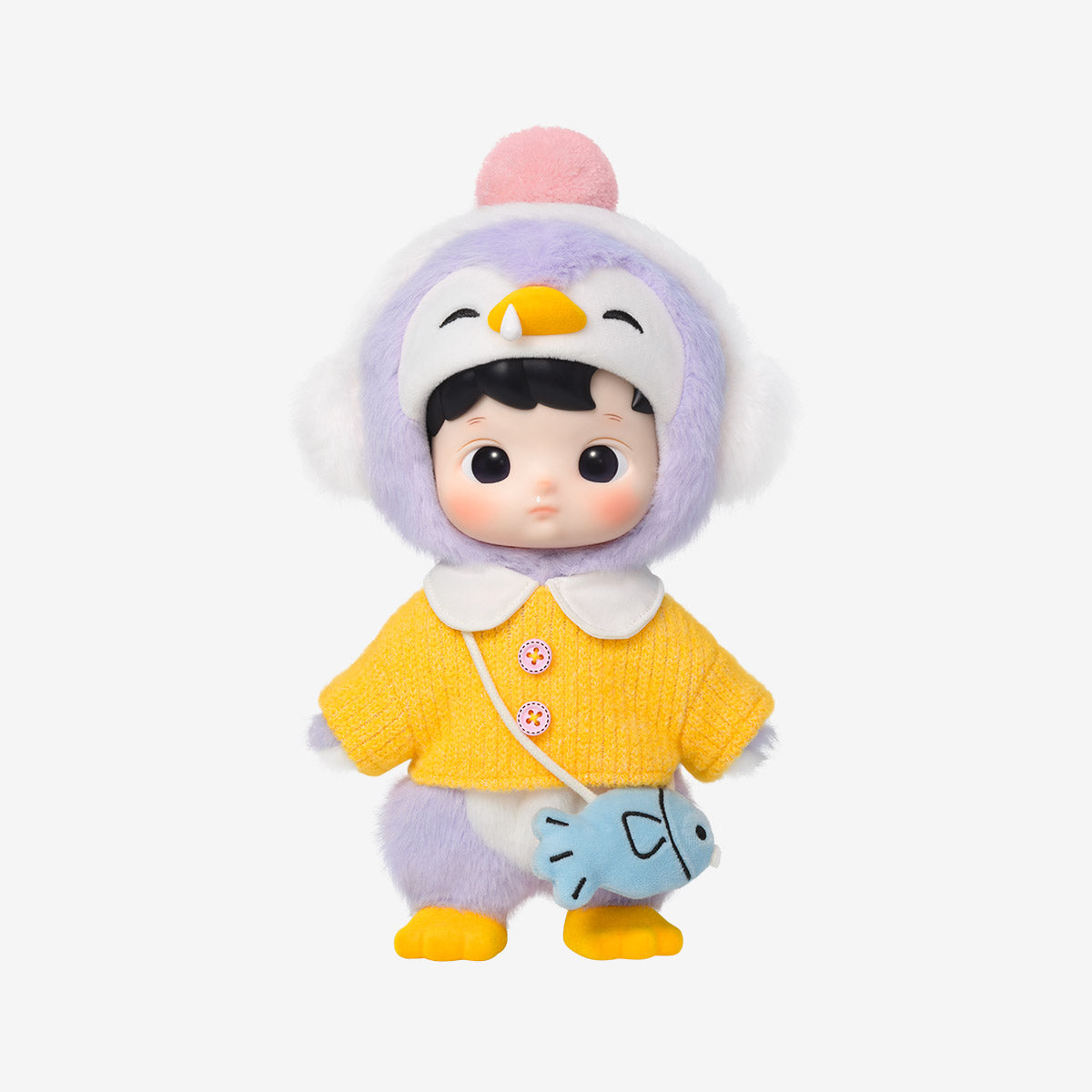 HACIPUPU Penguin fixed figure wearing the yellow outfit and fish backpack