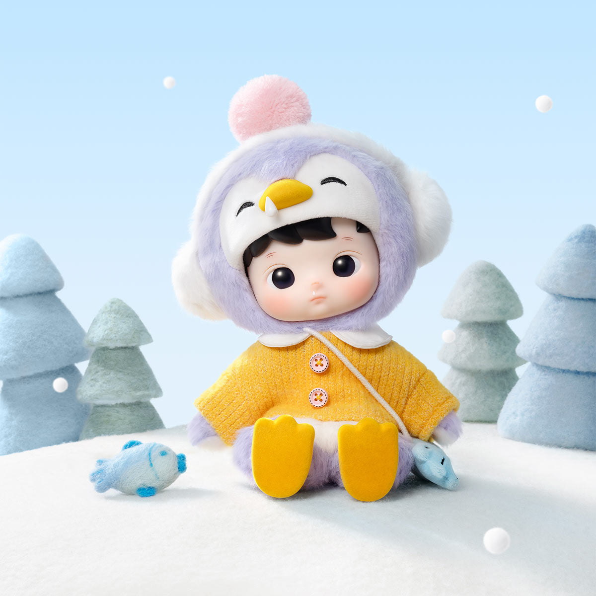 HACIPUPU Penguin seated in a snowy display scene; scene props not included