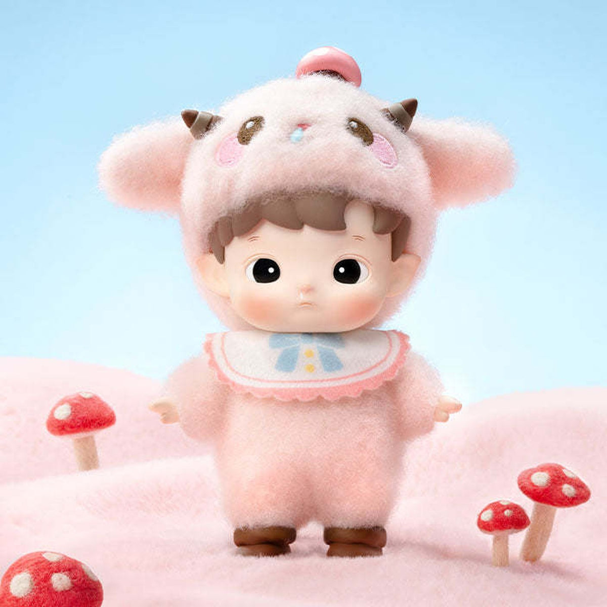 HACIPUPU Snuggle With You Baa Baa Sheep in a pink hood and bib; series reference, not a guaranteed random-box design