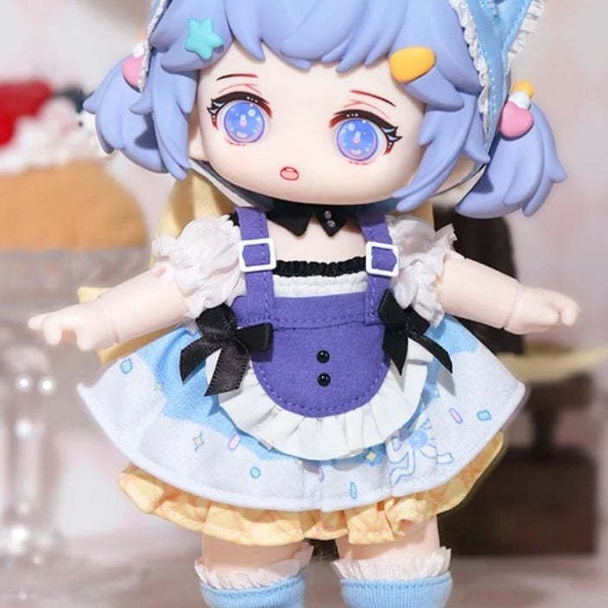HANI Sweet Afternoon Tea Series Large Size Special 1/8 Action Figure BJD Blind Box - Blue-haired HANI with ear bonnet and blue-white dress; upper ears and lower shoes cropped; random design not guaranteed; display props not included