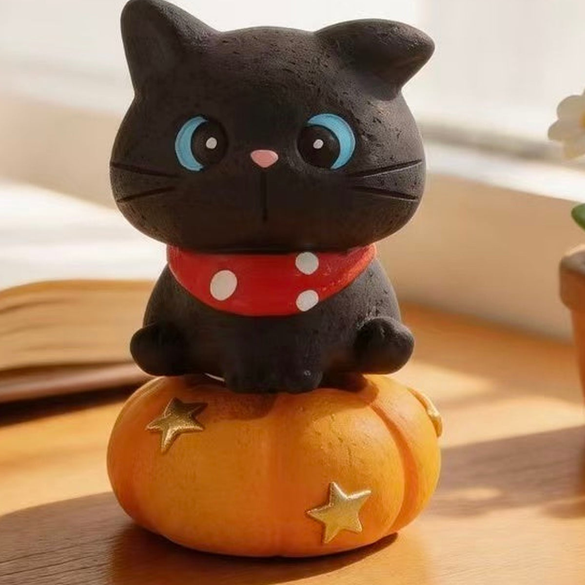 Haohao Wonderful Adventure Series Figure Blind Box - Complete Haohao black cat figure example seated on orange base; random design not guaranteed