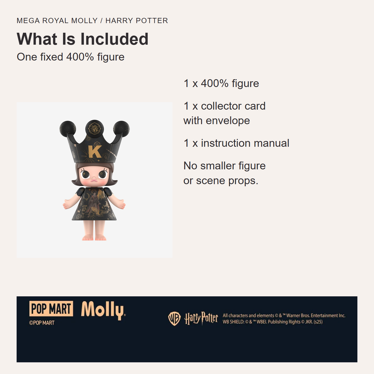 English included-items guide:one400percent figure, collector card with envelope, instruction manual; original Harry Potter/WB/JKR copyright retained