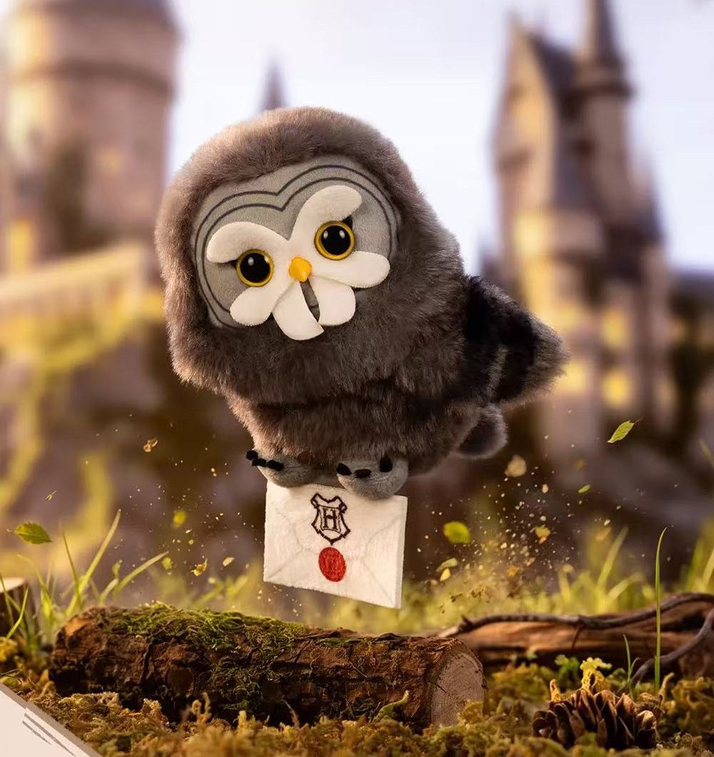 Harry Potter Owl Plush Pendant blind box series - Errol owl plush design example in a woodland display scene