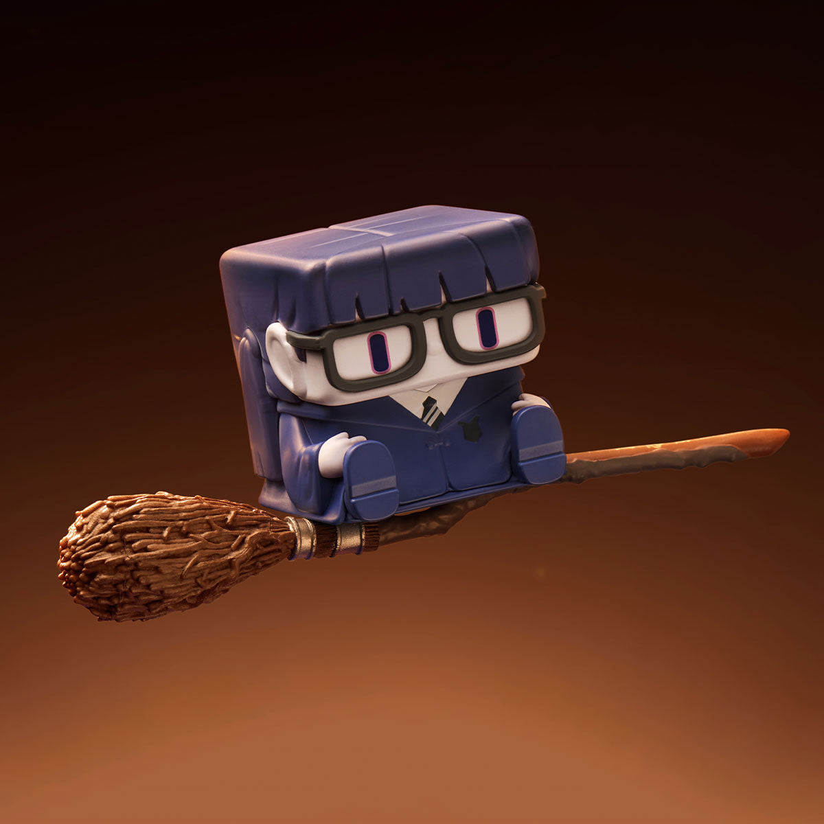 POP CUBE-2 purple-haired glasses design on a broom display prop; possible random design, prop not included