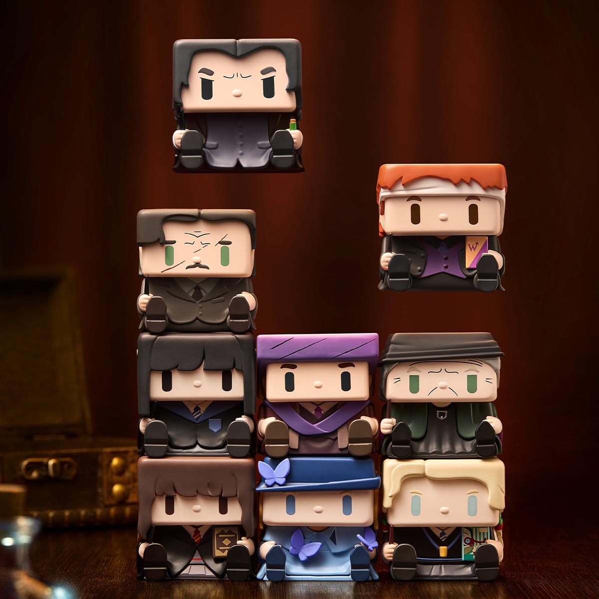 POP CUBE-3 collection design examples in a grouped display; one random figure supplied, not the lineup