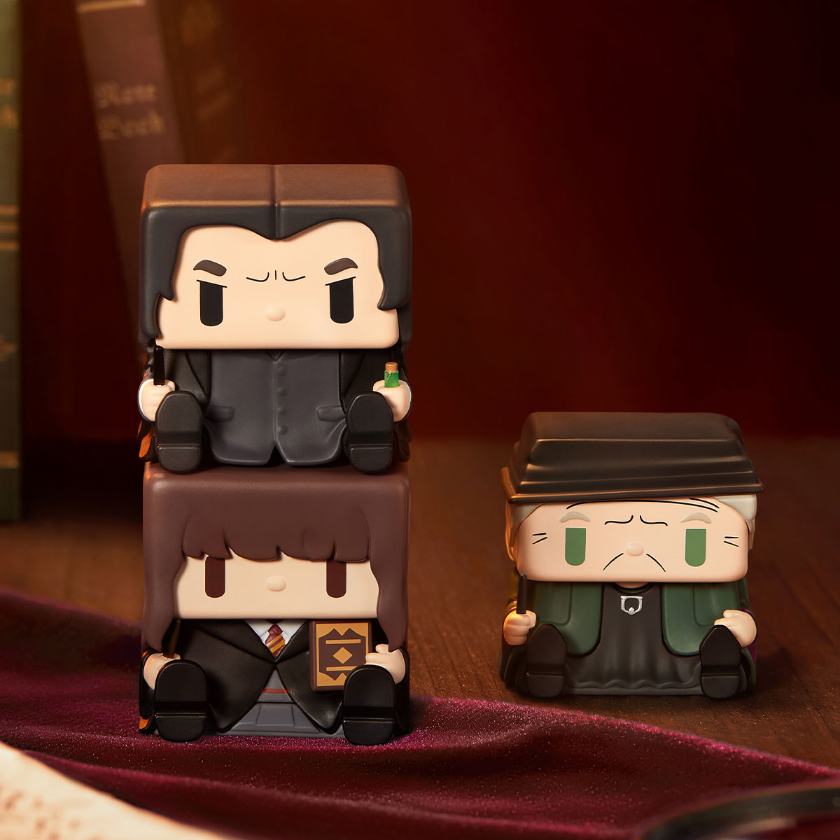 POP CUBE-3 dark-haired and hat-wearing design examples in a collector scene; not a multi-figure purchase