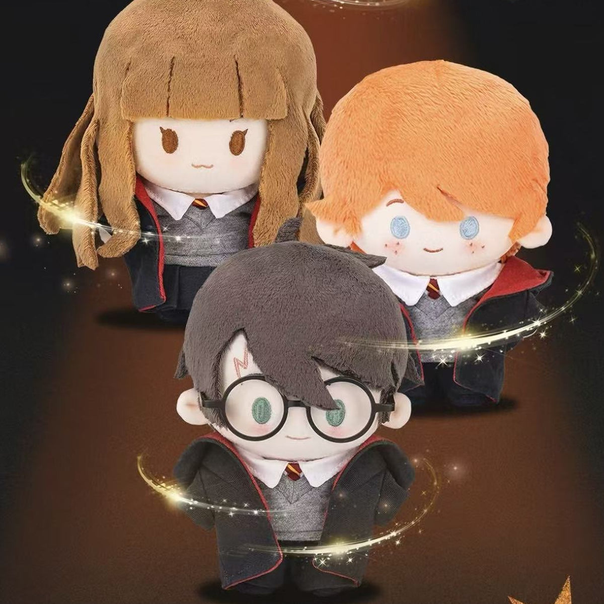 Harry Potter Wizarding Academy Series Plush Pendant Blind Box - Complete central glasses-wearing plush pendant example; adjacent examples cropped; random design not guaranteed