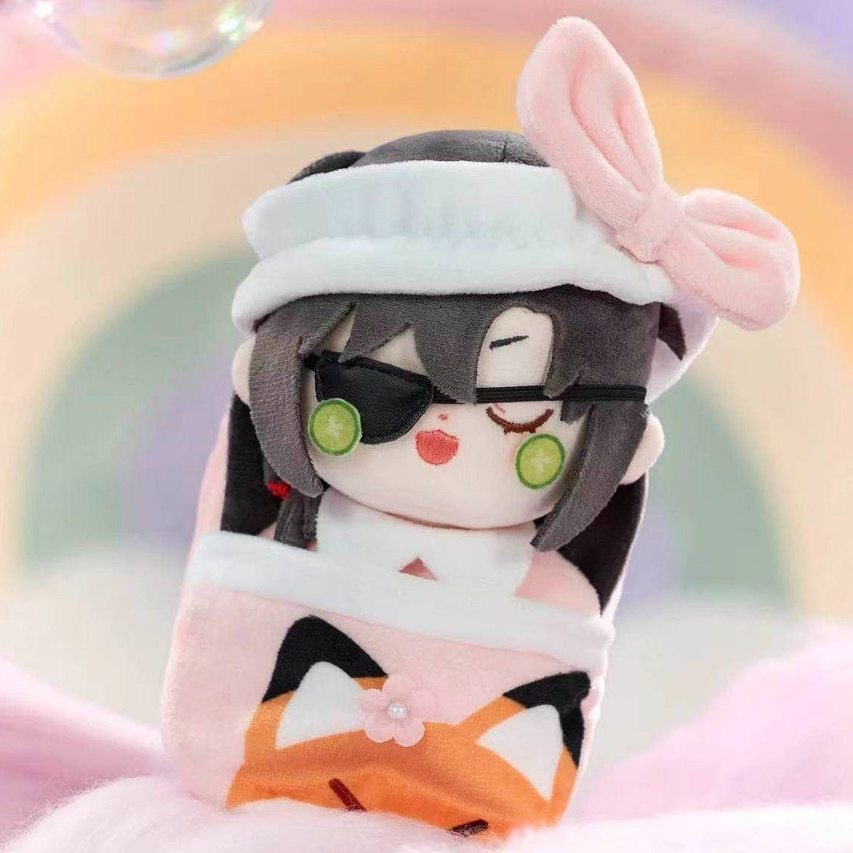 Heaven Official Blessing Fluffy Sweet Dream Series Plush Pendant Blind Box - Pink bow bath-wrap plush pendant detail with lower wrap cropped; display props not included; random design not guaranteed