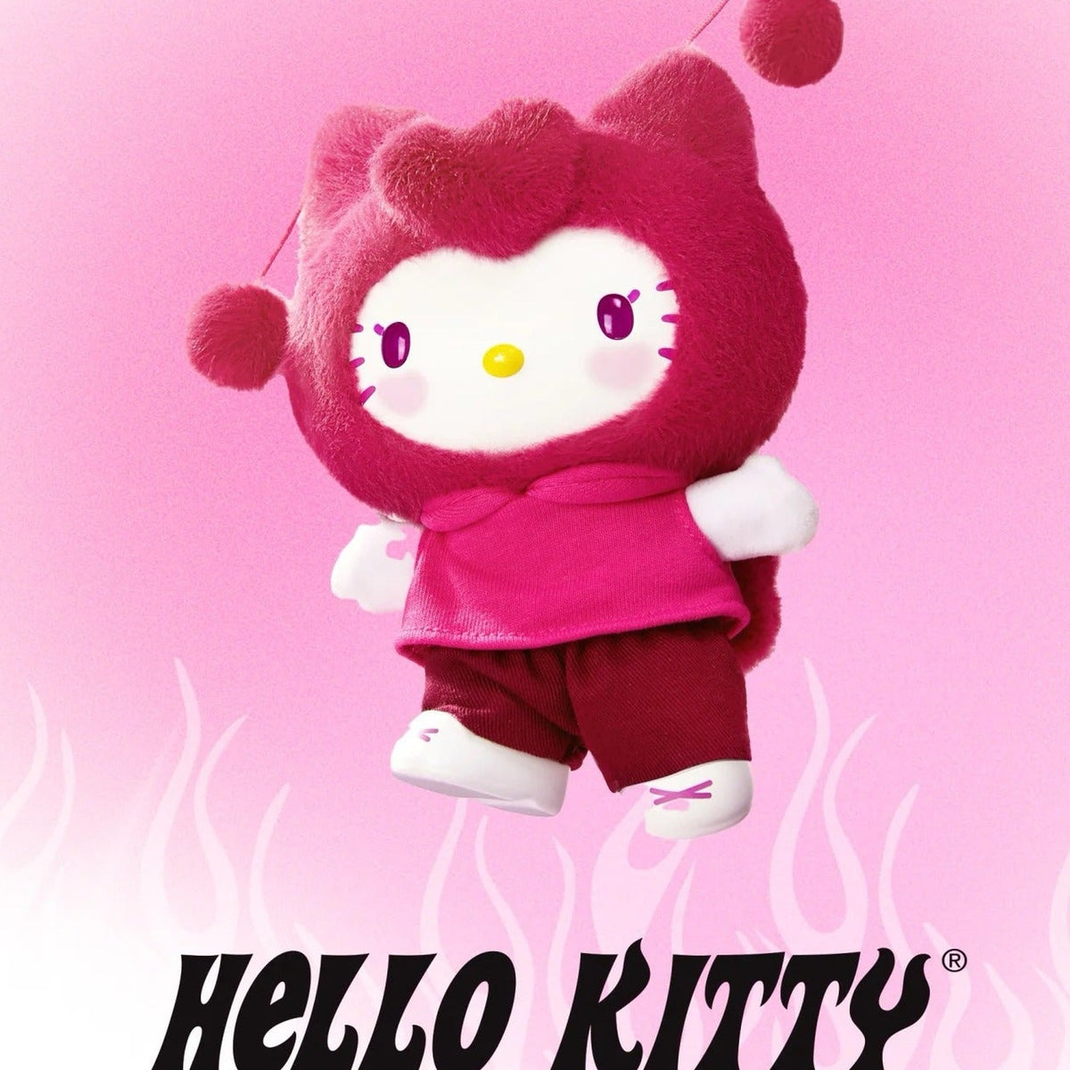 HELL0 KITTY Pop Star Series Plush Pendant, Blind Box - Complete red Hello Kitty plush pendant body; upper loose pompom partly cropped; random design not guaranteed