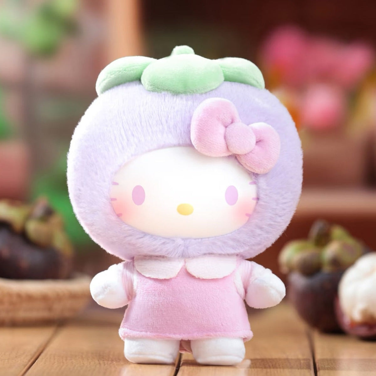 HELLO KlTTY Fruity Paradise Series Plush Dolls, Blind Box - Purple fruit outfit complete plush example; random design not guaranteed