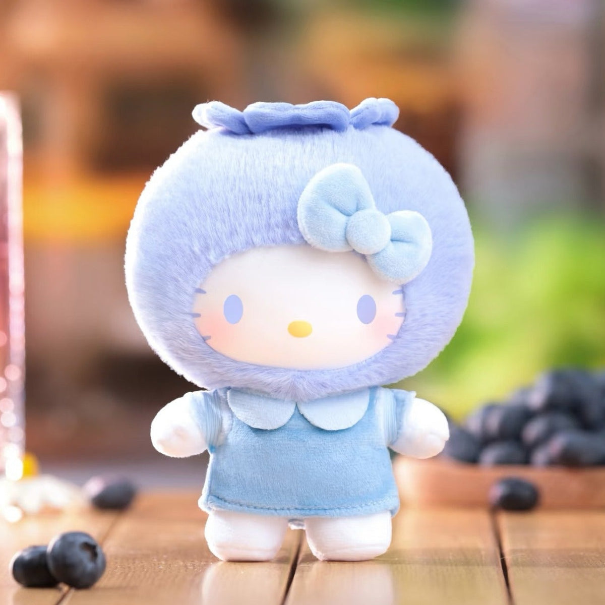 HELLO KlTTY Fruity Paradise Series Plush Dolls, Blind Box - Blue fruit outfit complete plush example; random design not guaranteed