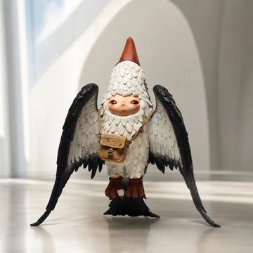 HIRONO and Leah Dou In the Air figurine with black wings in an airy architectural setting