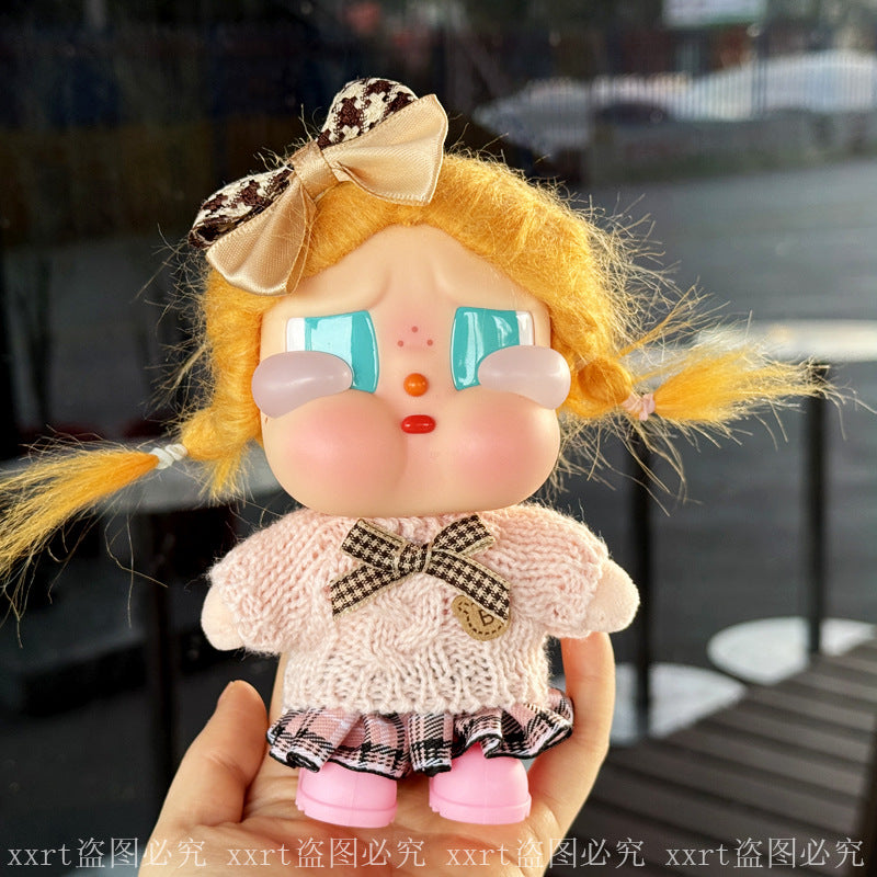 Houndstooth Knit Outfit Set for Crybaby 17cm - Coffee doll outfit detail view | KikiBuddies