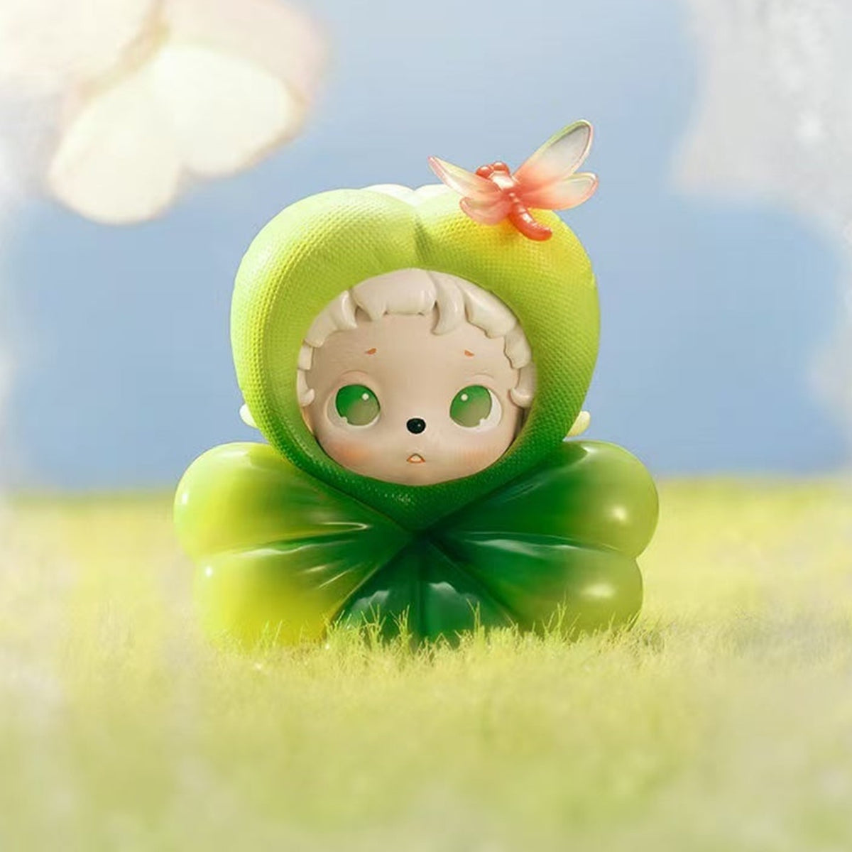 INOSOUL Rainy Day Reverie figure blind-box series: green-hooded figure design with a flower in a meadow; possible random outcome
