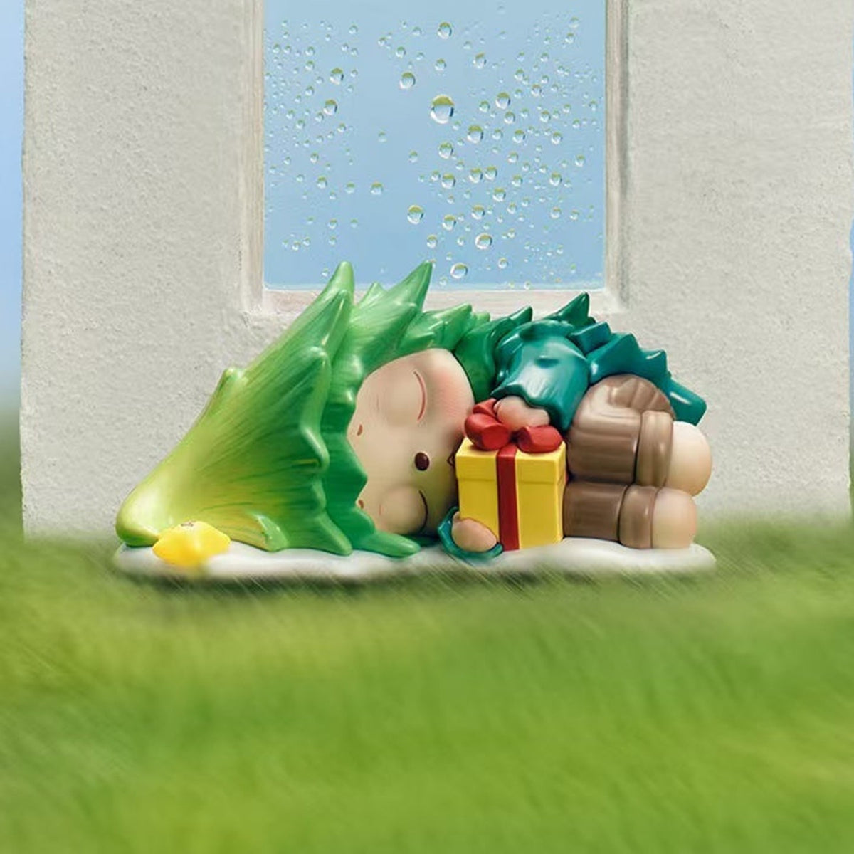 INOSOUL Rainy Day Reverie figure blind-box series: sleeping figure design beside wrapped gifts and a window; possible random outcome