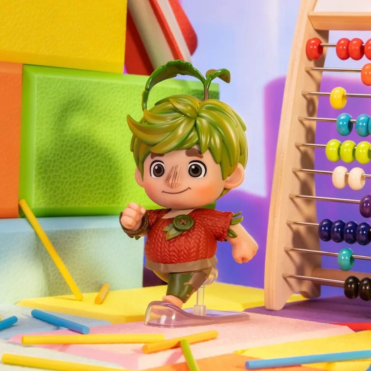 Cody figure character view with green hair and a red sweater