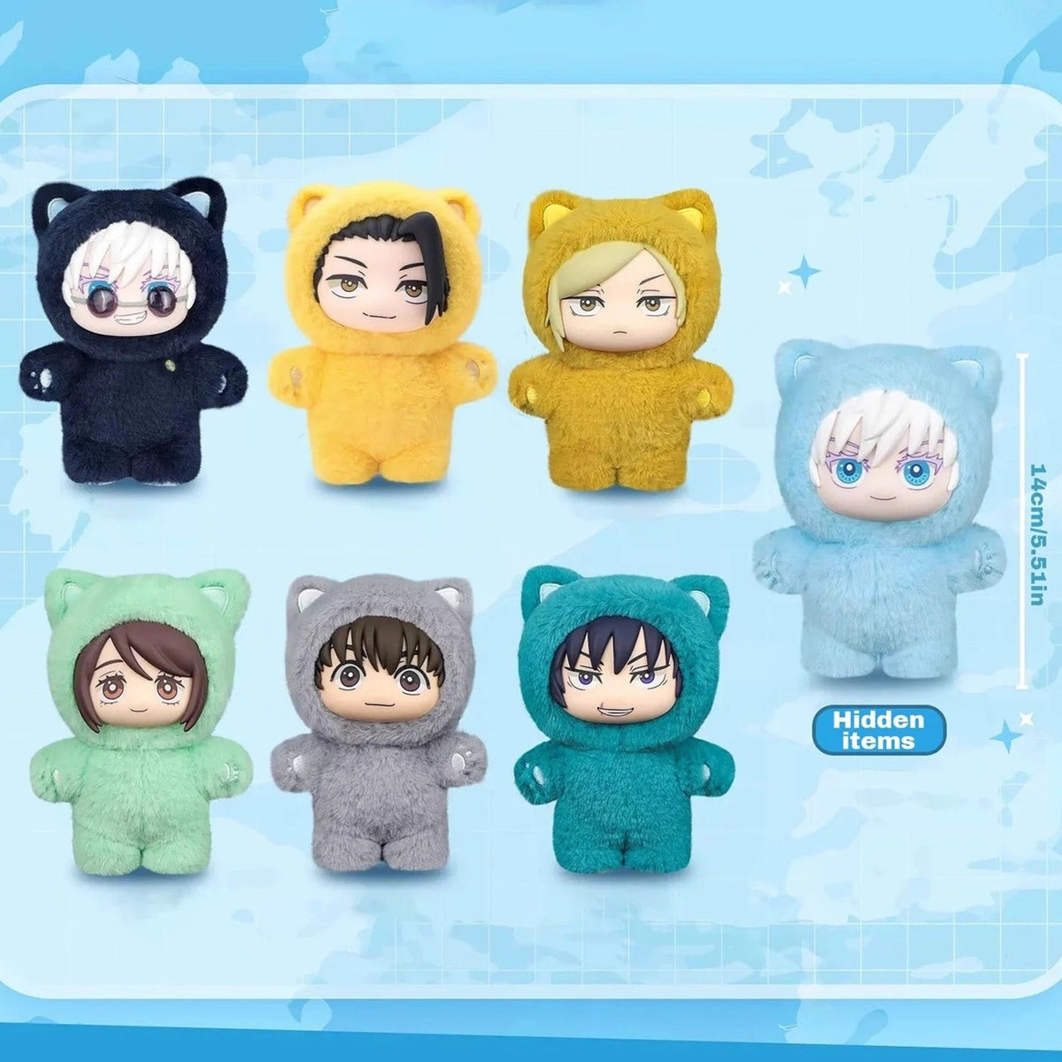 Jujutsu Kaisen cat-ear plush design overview including a hidden design; not a packing list