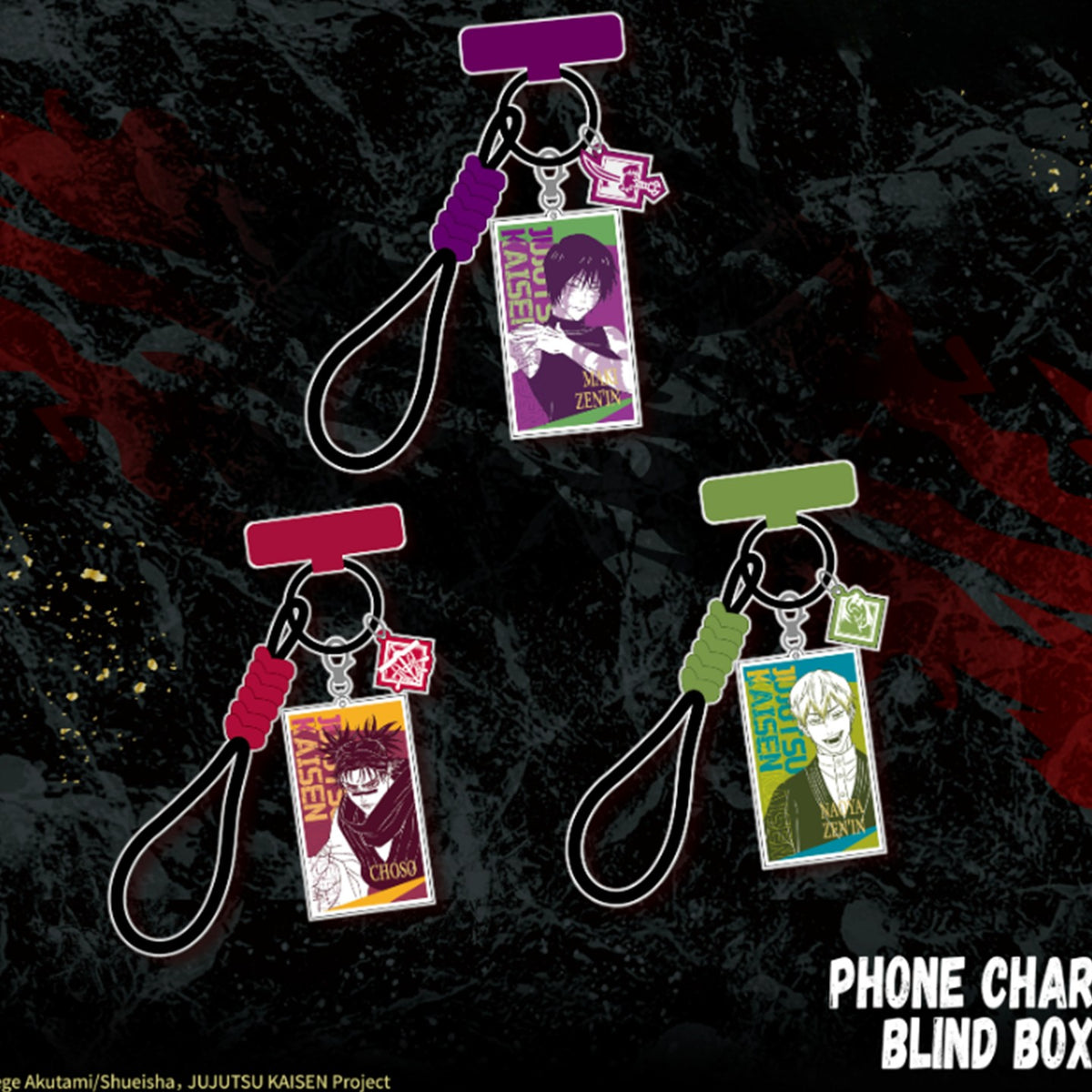 Jujutsu Kaisen Culling Game Series Phone Charm Blind Box — Three example phone-charm designs