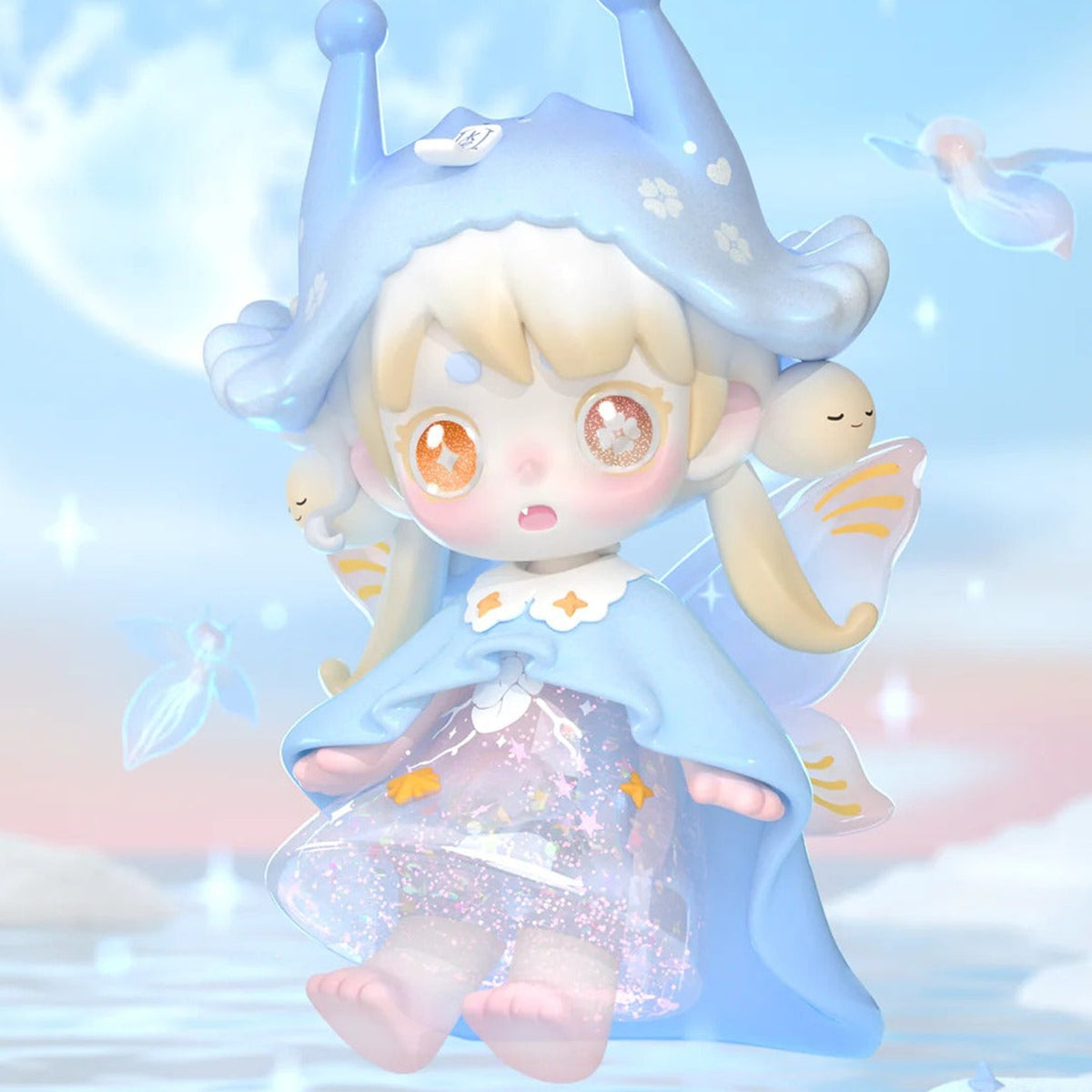 KEENO blue-costume figure with a fish-shaped detail; series design example | KikiBuddies
