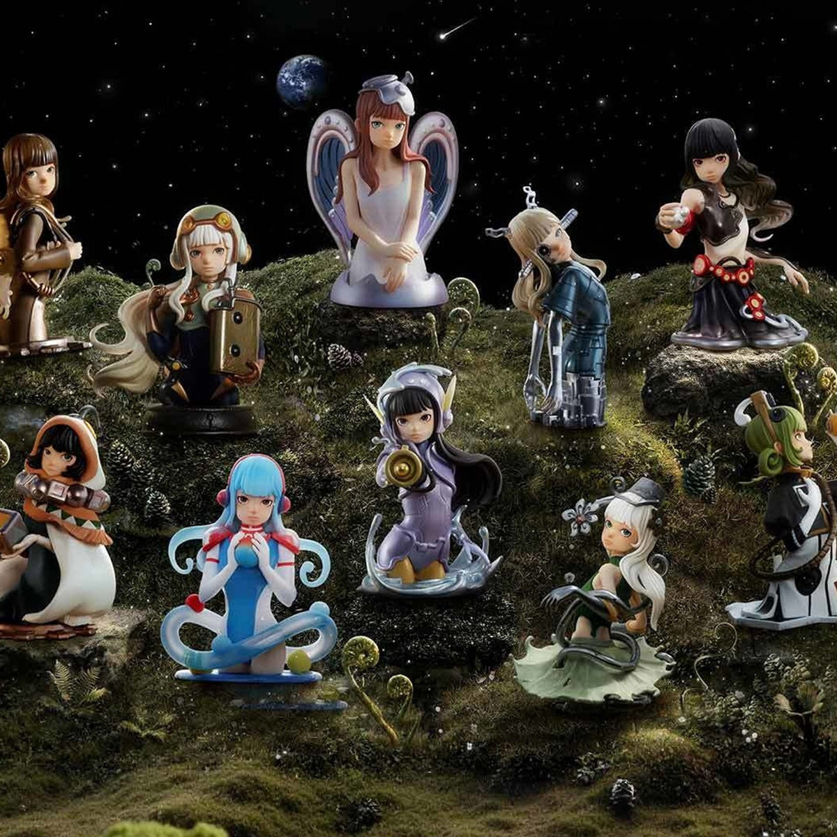 KeyA A Lucid Dream figure blind-box series: possible figure designs in a group scene; not a guaranteed delivered lineup