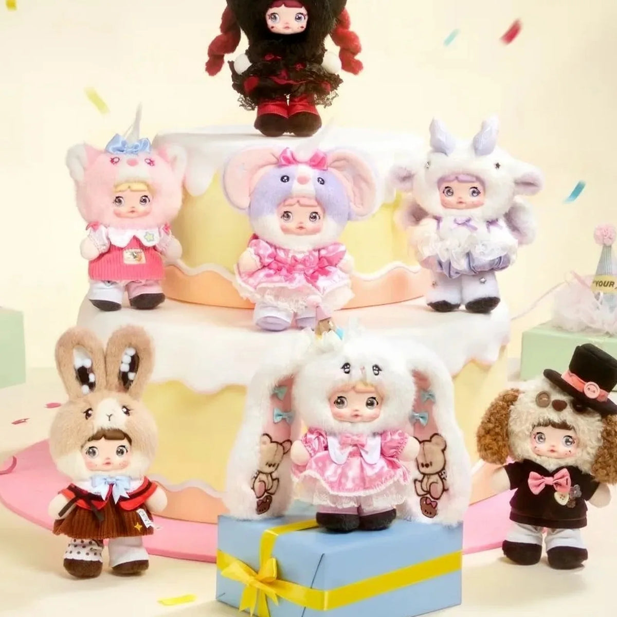 Nommi Treasure Collector Series Plush Blind Box - Treasure Collector group comparison with complete central plush doll body examples; random design not guaranteed