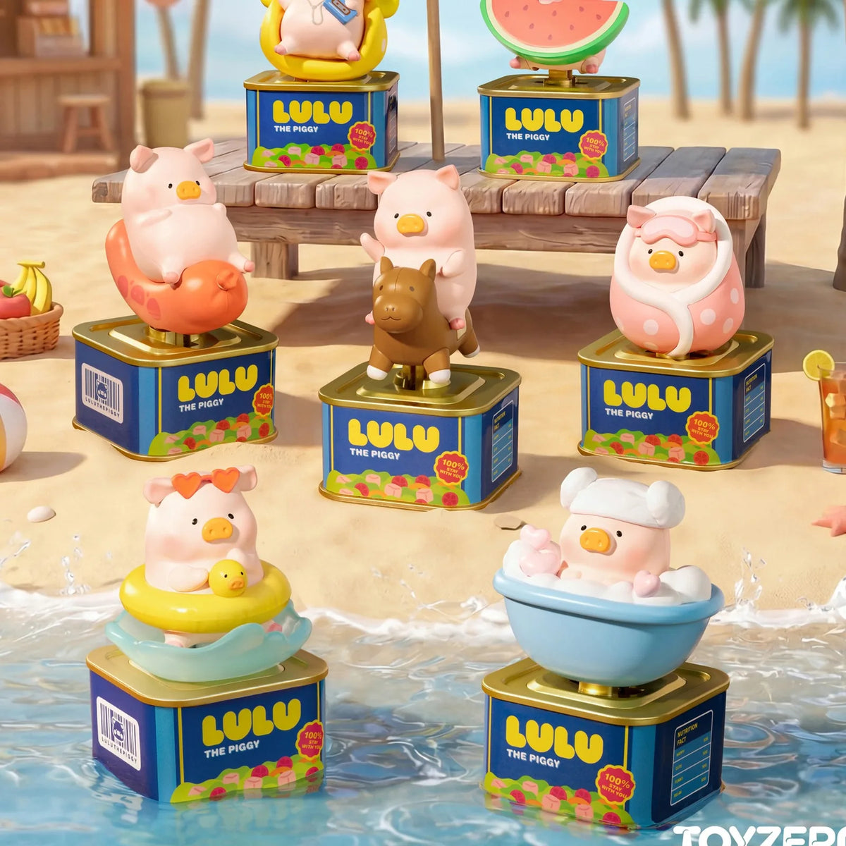 LuLu the Piggy Holiday Series Solar Motion Figure Blind Box - LuLu holiday series group with complete central solar motion figure examples; random design not guaranteed