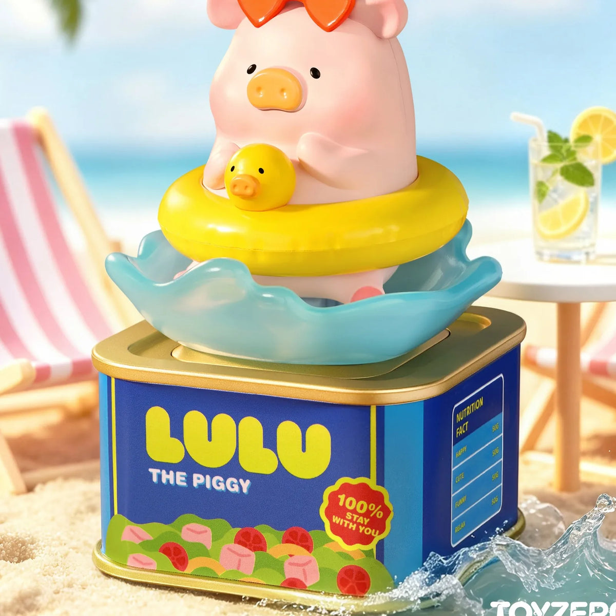 LuLu the Piggy Holiday Series Solar Motion Figure Blind Box - LuLu swimming figure detail with upper bow cropped; random design not guaranteed