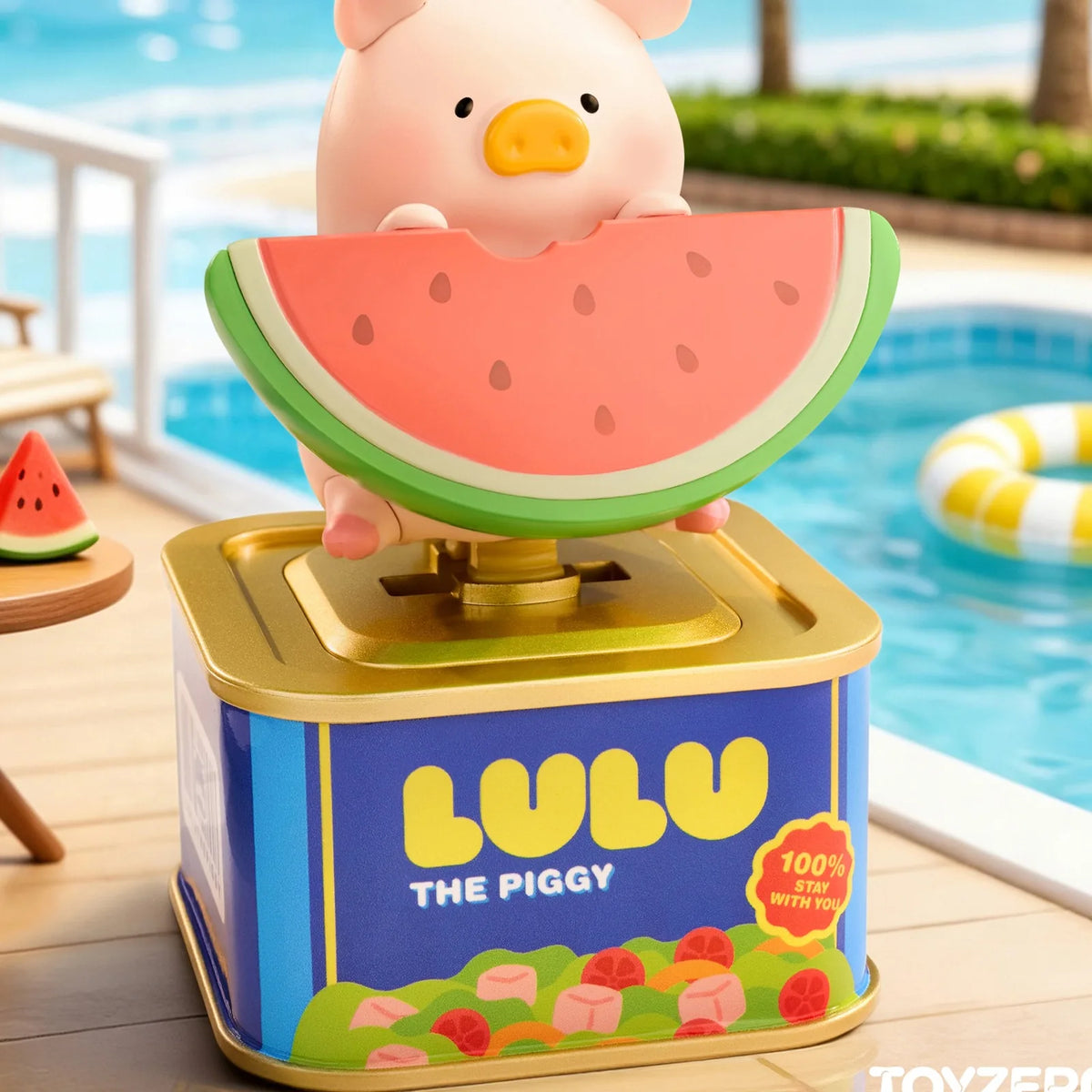 LuLu the Piggy Holiday Series Solar Motion Figure Blind Box - LuLu watermelon figure detail with upper head cropped; random design not guaranteed