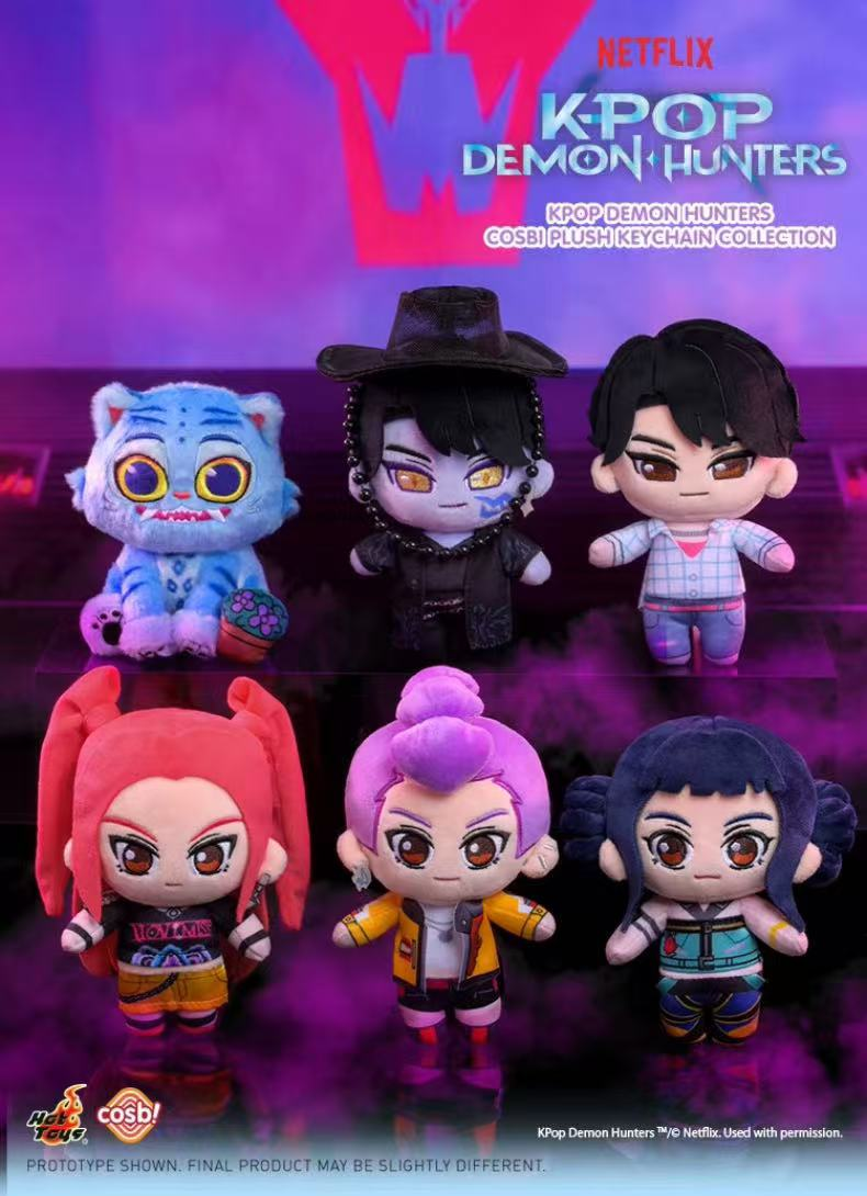 Hot Toys COSBI KPop Demon Hunters six character series reference; one random keychain per box, not a six-piece set; prototype shown