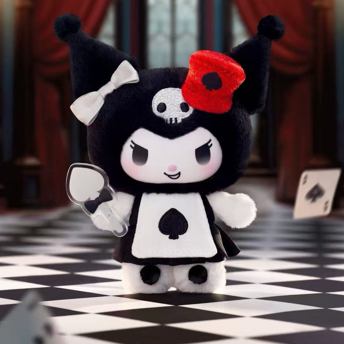 KUR0MI Poker Kingdom Series Plush Blind Box - Complete black plush doll example with spade motif; random design not guaranteed