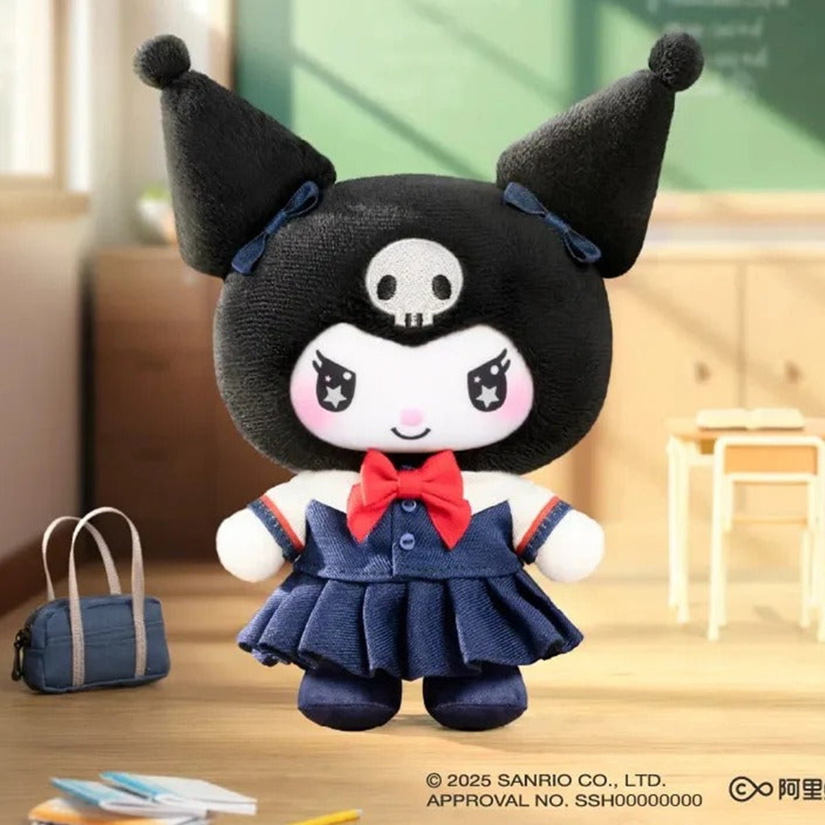 KUROMI school-life plush in a navy school outfit; series design example | KikiBuddies