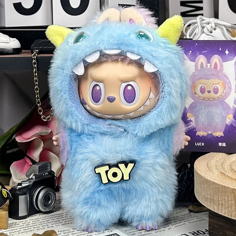 LABUBU fantasy costume outfit – Light Blue Yellow-Ear Monster for 17cm dolls; includes hooded headpiece and outfit; doll not included | KikiBuddies