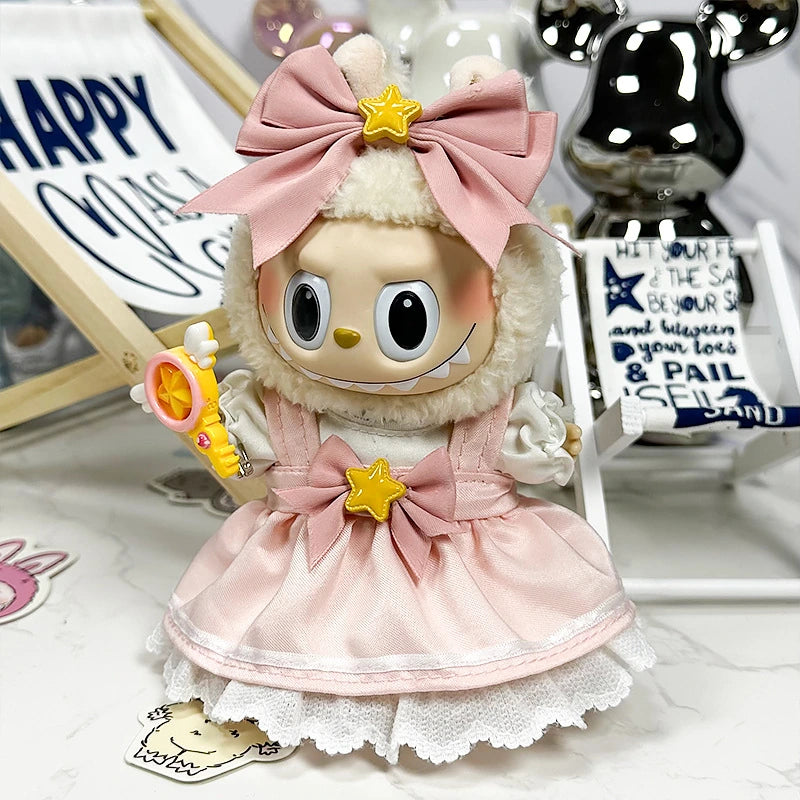 LABUBU fantasy costume outfit – Magical Girl Dress Set for 17cm dolls; includes headpiece, pinafore dress, formal dress, and wand; doll not included | KikiBuddies