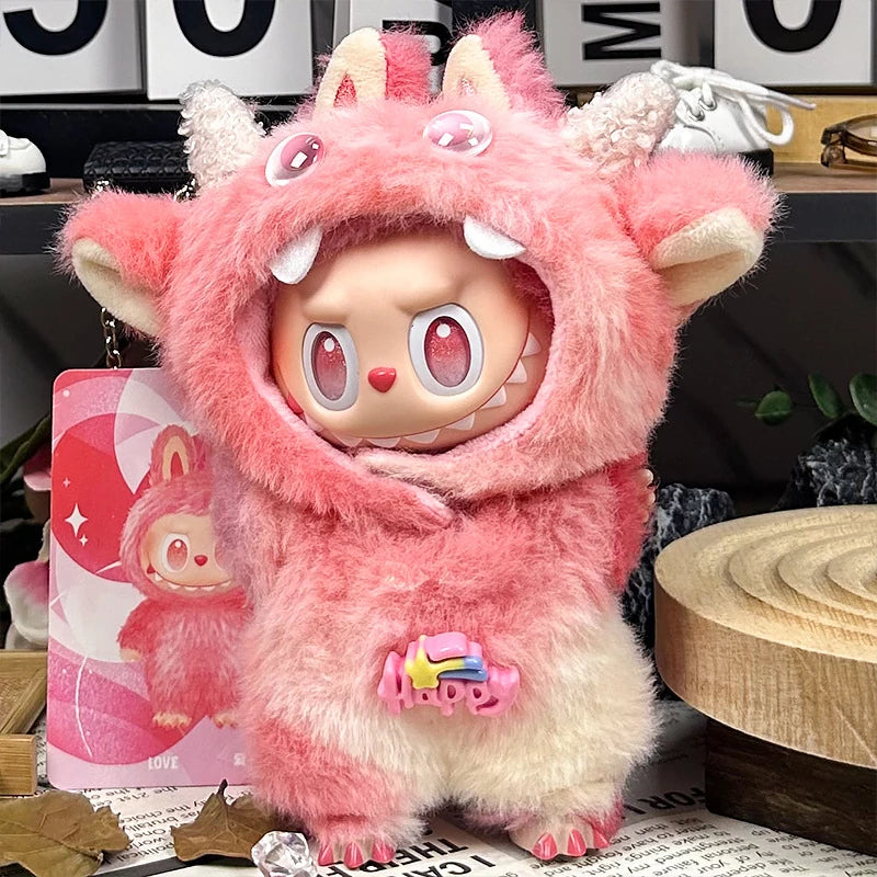 LABUBU fantasy costume outfit – Red Horn Monster for 17cm dolls; includes hooded headpiece and outfit; doll not included | KikiBuddies