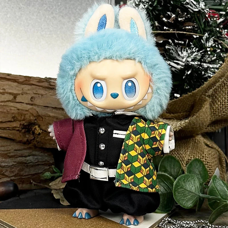 LABUBU fantasy costume outfit – Burgundy Layered Hero Set for 17cm dolls; includes jacket, top, and pants; doll not included | KikiBuddies