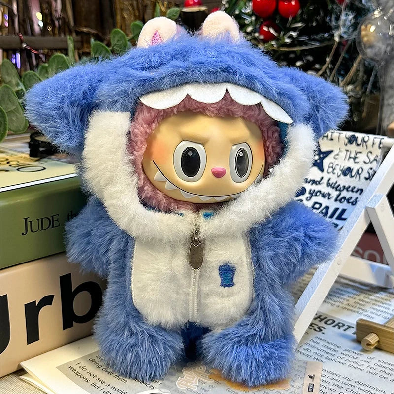 LABUBU fantasy costume outfit – Blue Zip-Up Shark Costume for 17cm dolls; includes blue zip-up shark costume; doll not included | KikiBuddies
