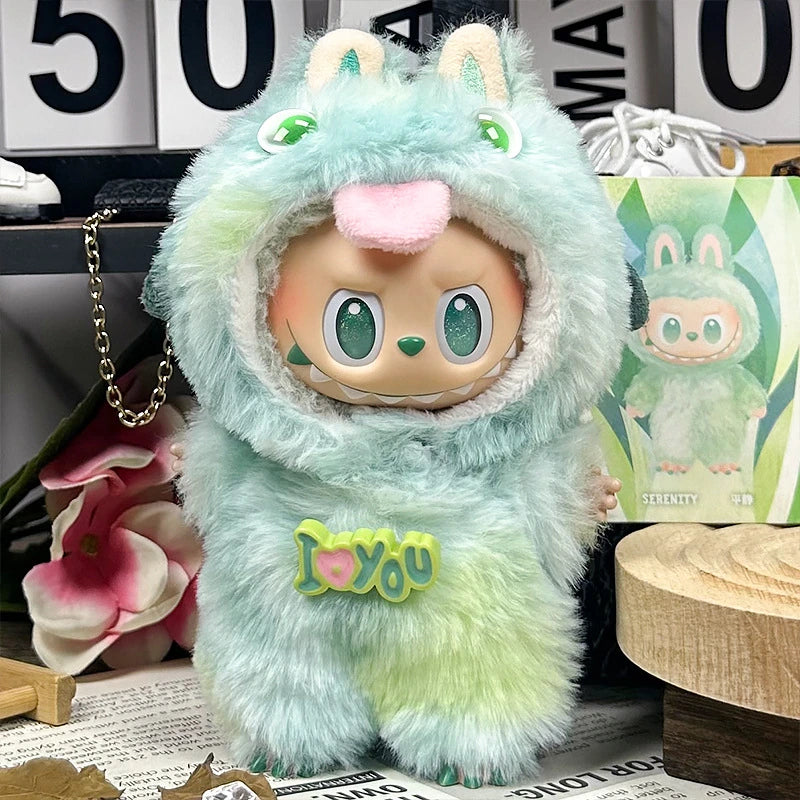 LABUBU fantasy costume outfit – Green Tongue-Out Monster for 17cm dolls; includes hooded headpiece and outfit; doll not included | KikiBuddies