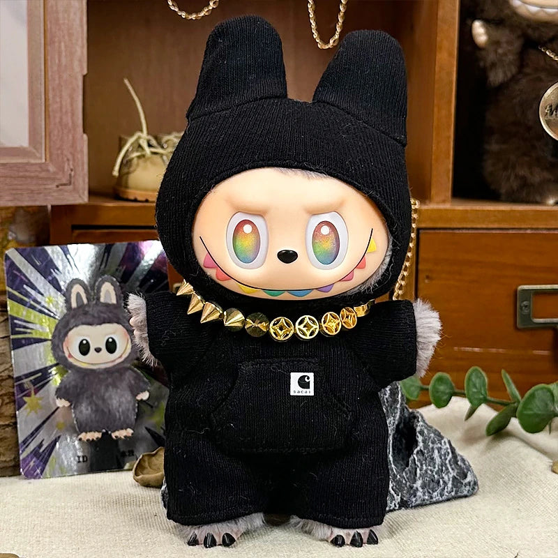 LABUBU fantasy costume outfit – Black Night Suit for 17cm dolls; includes one-piece outfit and necklace; doll not included | KikiBuddies