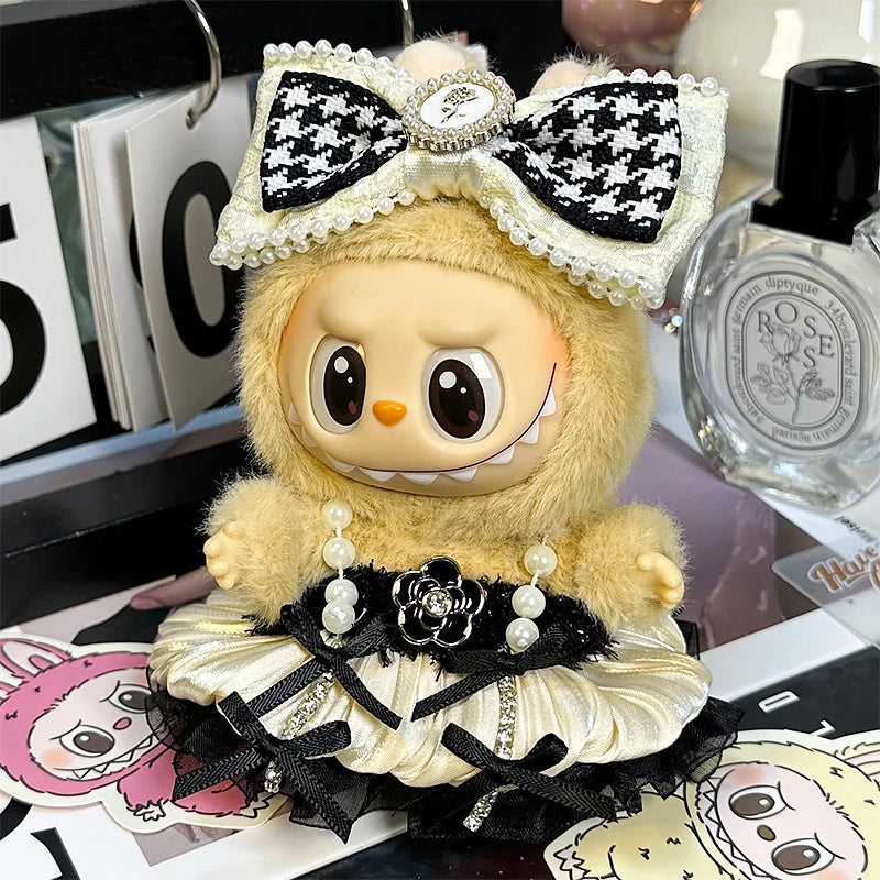 LABUBU sweet dress outfit – Black Paris Pinafore Set for 17cm dolls; includes headpiece and pinafore dress; doll not included | KikiBuddies