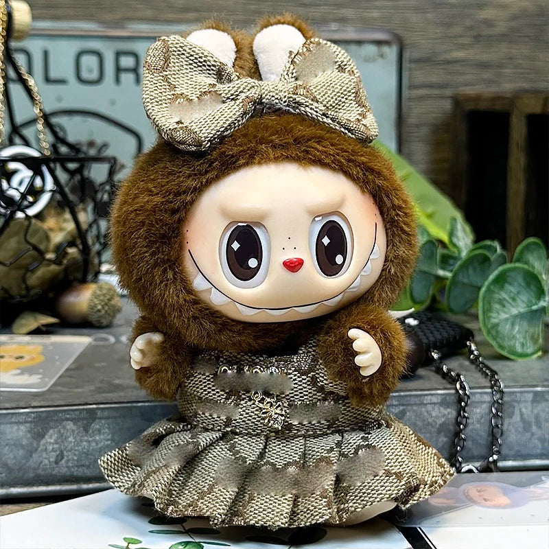 LABUBU sweet dress outfit – Brown Dress & Headpiece Set for 17cm dolls; includes headpiece and skirt; doll not included | KikiBuddies