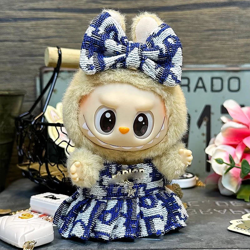 LABUBU sweet dress outfit – Blue Dress & Headpiece Set for 17cm dolls; includes headpiece and skirt; doll not included | KikiBuddies
